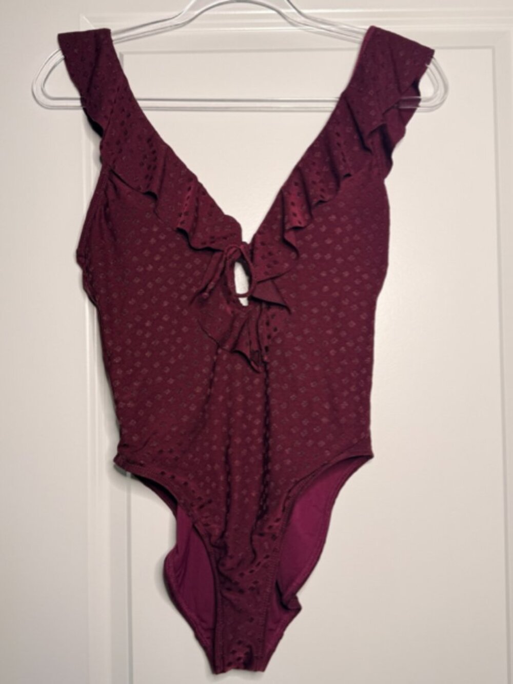 Robin Piccone Plum Ruffle V-Neck One-Piece Swimsuit - Picture 3 of 8